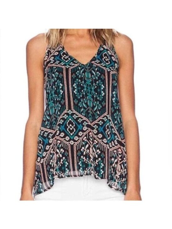 Ella Moss Tops - Ella Moss Chic Racerback Tank Boho Geometric Print Top Sz M Flowy Resort